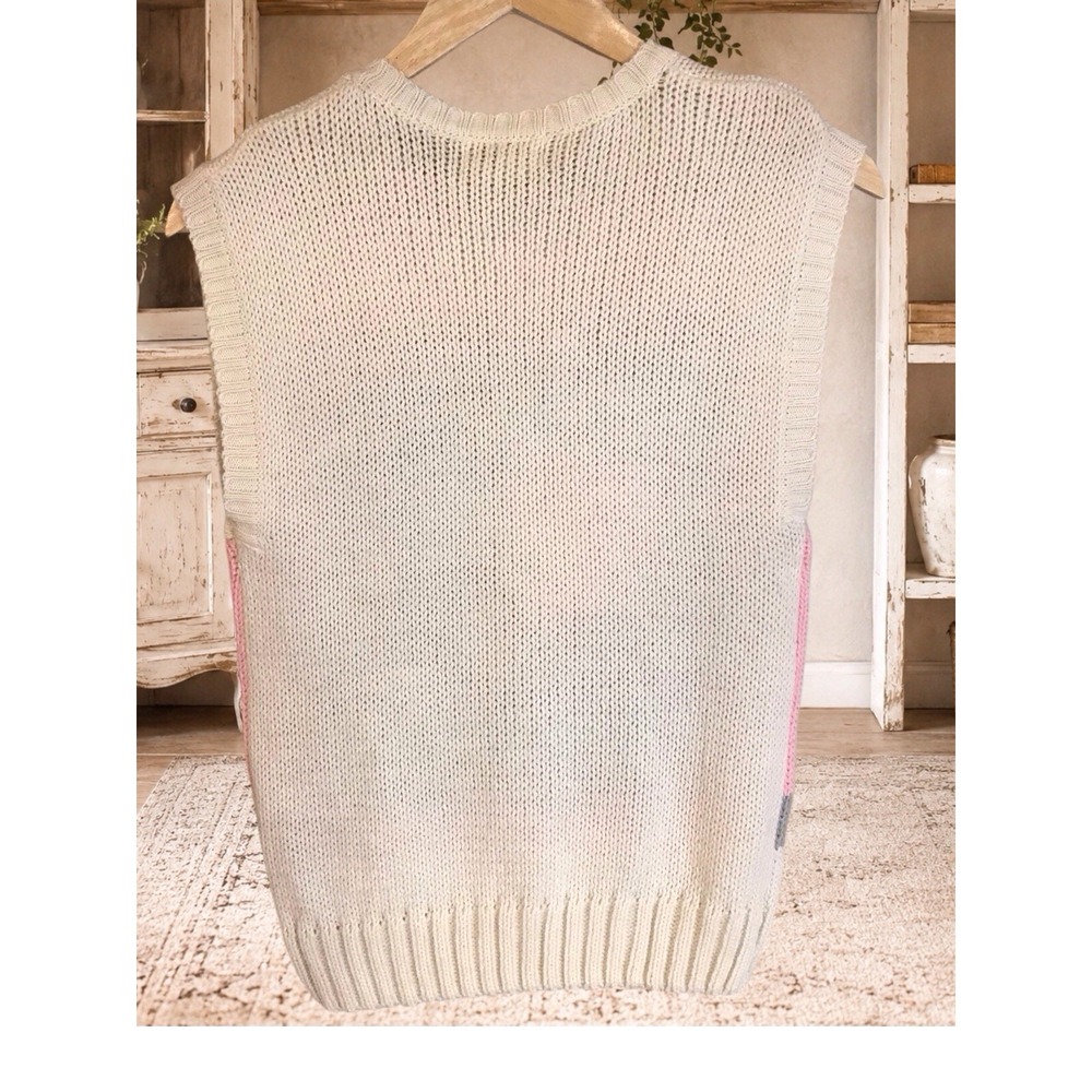 Vintage Licorice Teddy Bear Heart Sweater Vest Pastel Cottagecore 80s 90s Knit L - Picture 4 of 5